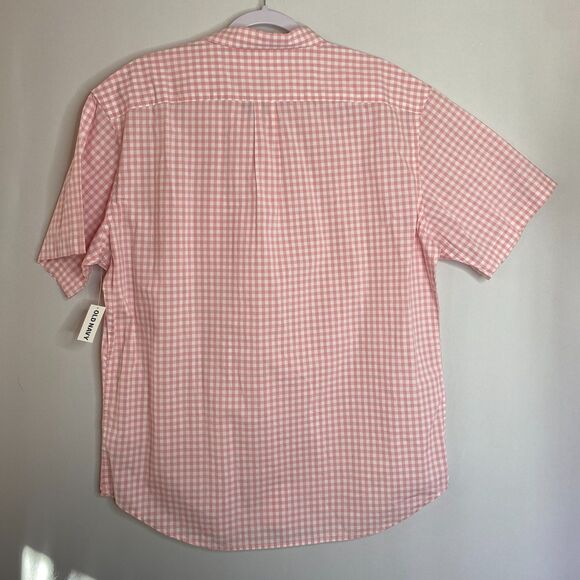Old Navy The Classic Shirt Slim Fit SS Button-Up Pink White Gingham Mens XL - Picture 2 of 8